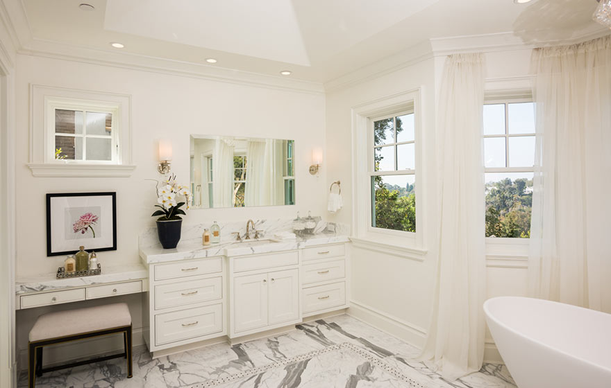 A tranquil retreat, with a majority white color palette, is sure to bring peace and rest to the soul.  