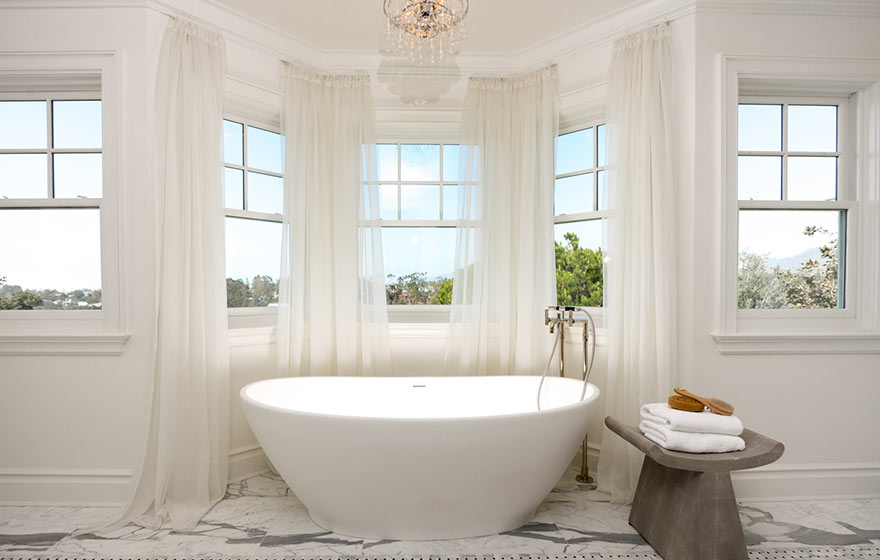 A tranquil retreat, with a majority white color palette, is sure to bring peace and rest to the soul.  